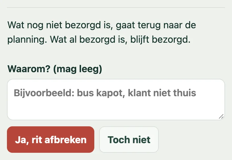 Het venster om een rit af te breken