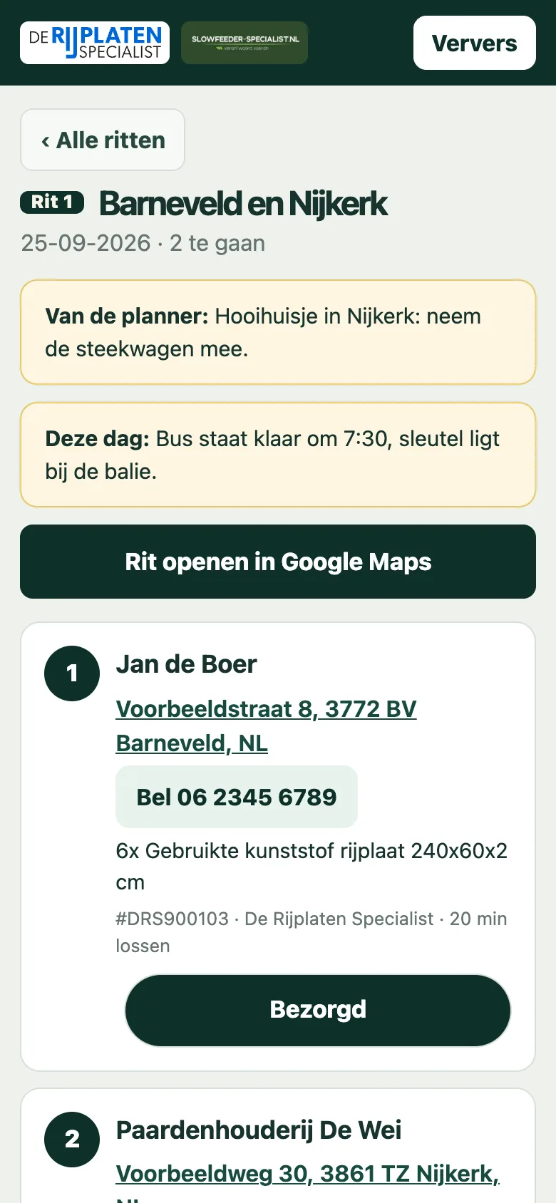 Een geopende rit met de eerste stop