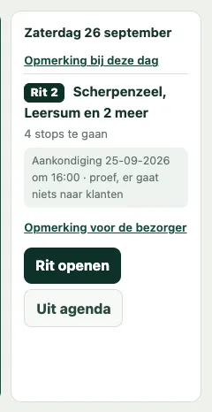 Een dag in de agenda met een ingeplande rit