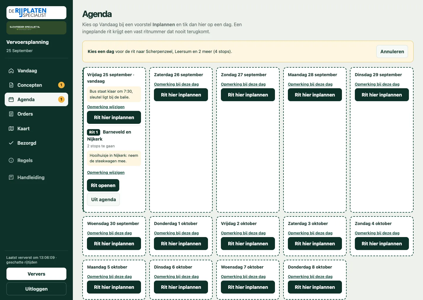 De agenda met de keuze voor een dag