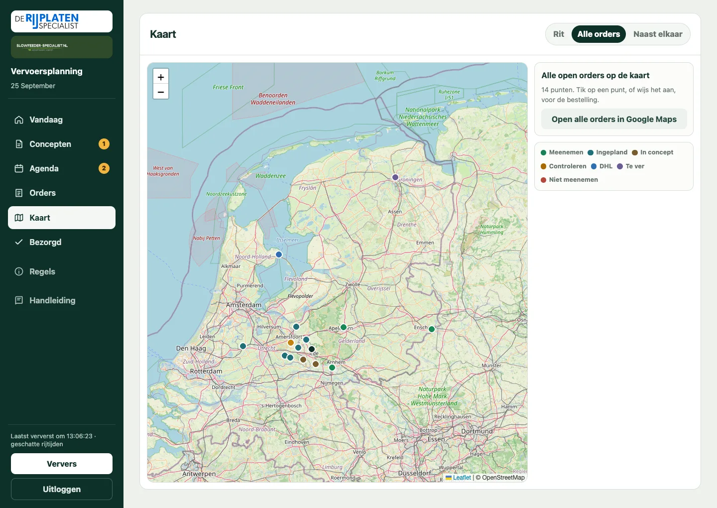 Kaart met alle open orders